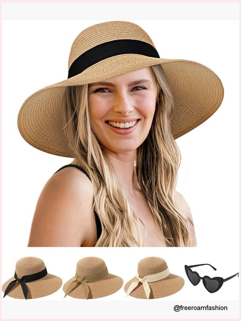 Wide Brim Straw Floppy Sun Hat with Adjustable Chin Strap UPF 50+